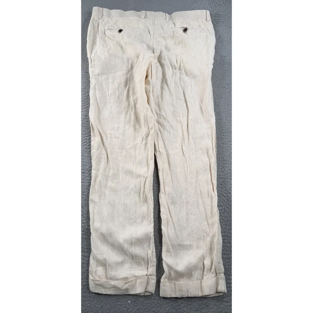 Baird McNutt Linen Pants Men's 36x30 Murano Alex Beige Slim Fit Summer Light